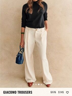Sezane Wide Leg Trousers in Cream